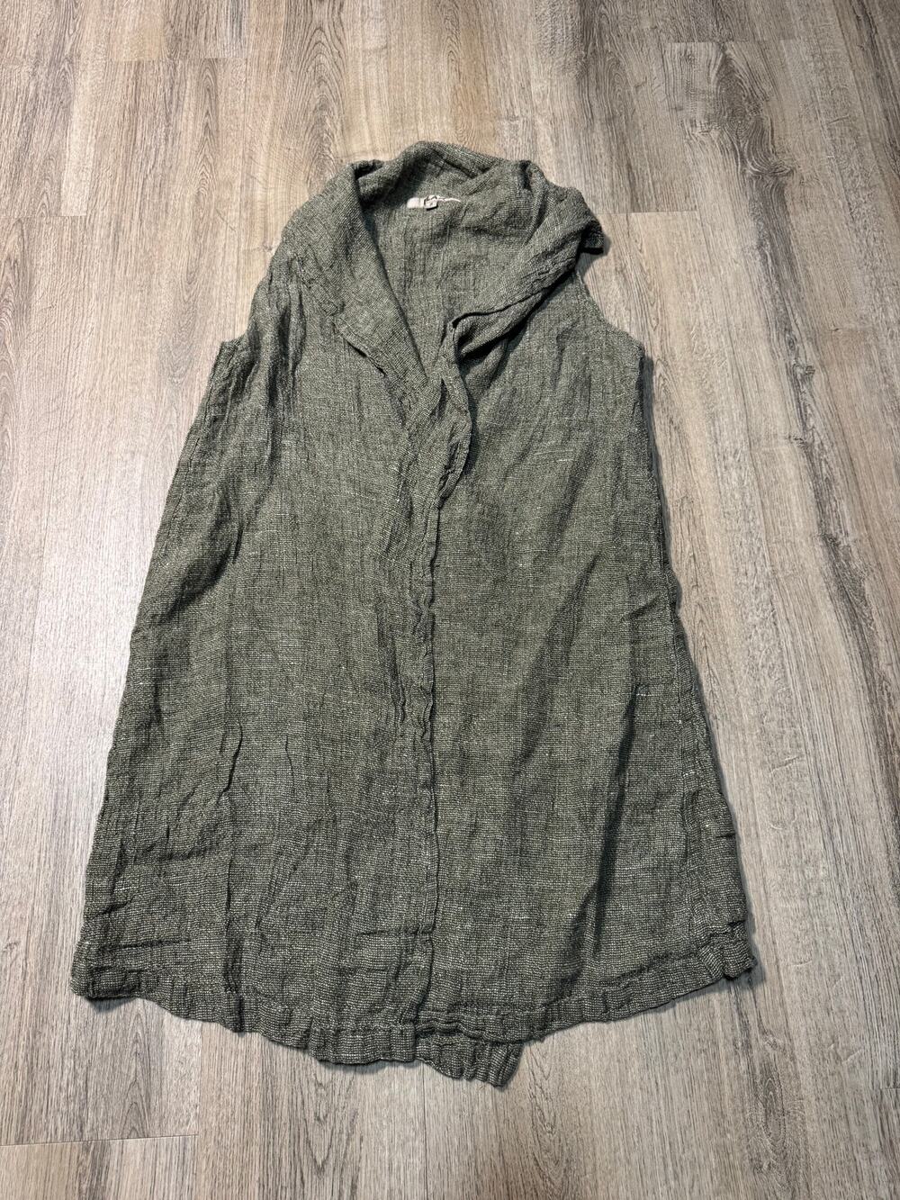 FLAX Women's Green Linen Sleeveless Long Vest